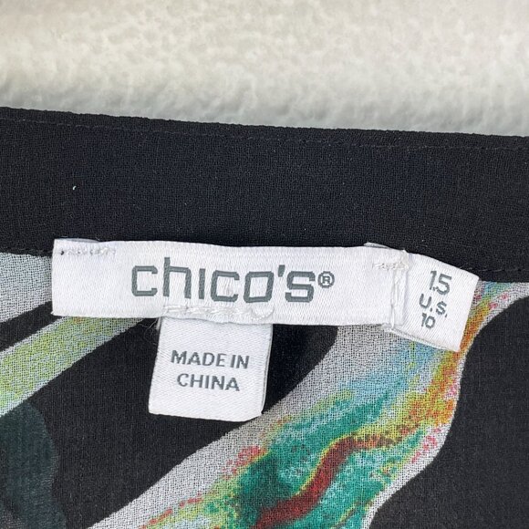 Chicos Womens 10 Blouse Sheer Black Floral Long Sleeve Button Up Shirt Top - Picture 5 of 11